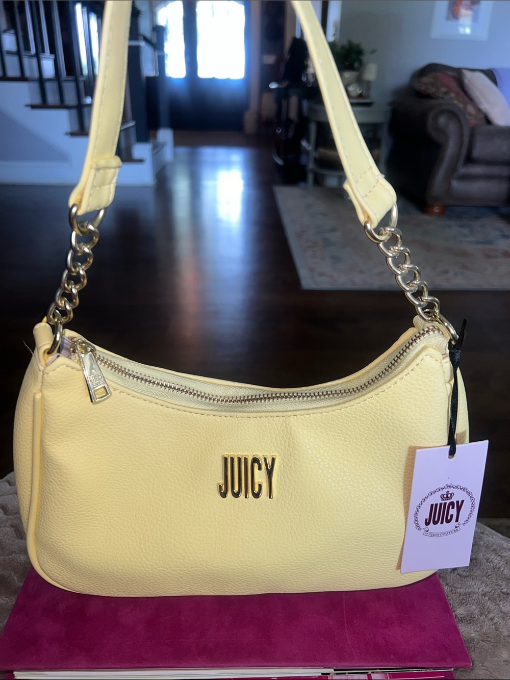 Juicy Couture Lemon Yellow Shoulder Bag with Chain-Accented Strap
